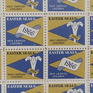 1966 Easter Seals , 40 CT, Cinderella Fundraising Labels, Blue & Yellow Lillies